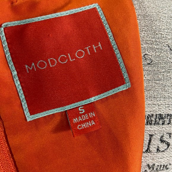 Modcloth 60's look A-Line Pleated Tangerine Orange Textured Lined Mini Dress - Picture 7 of 11